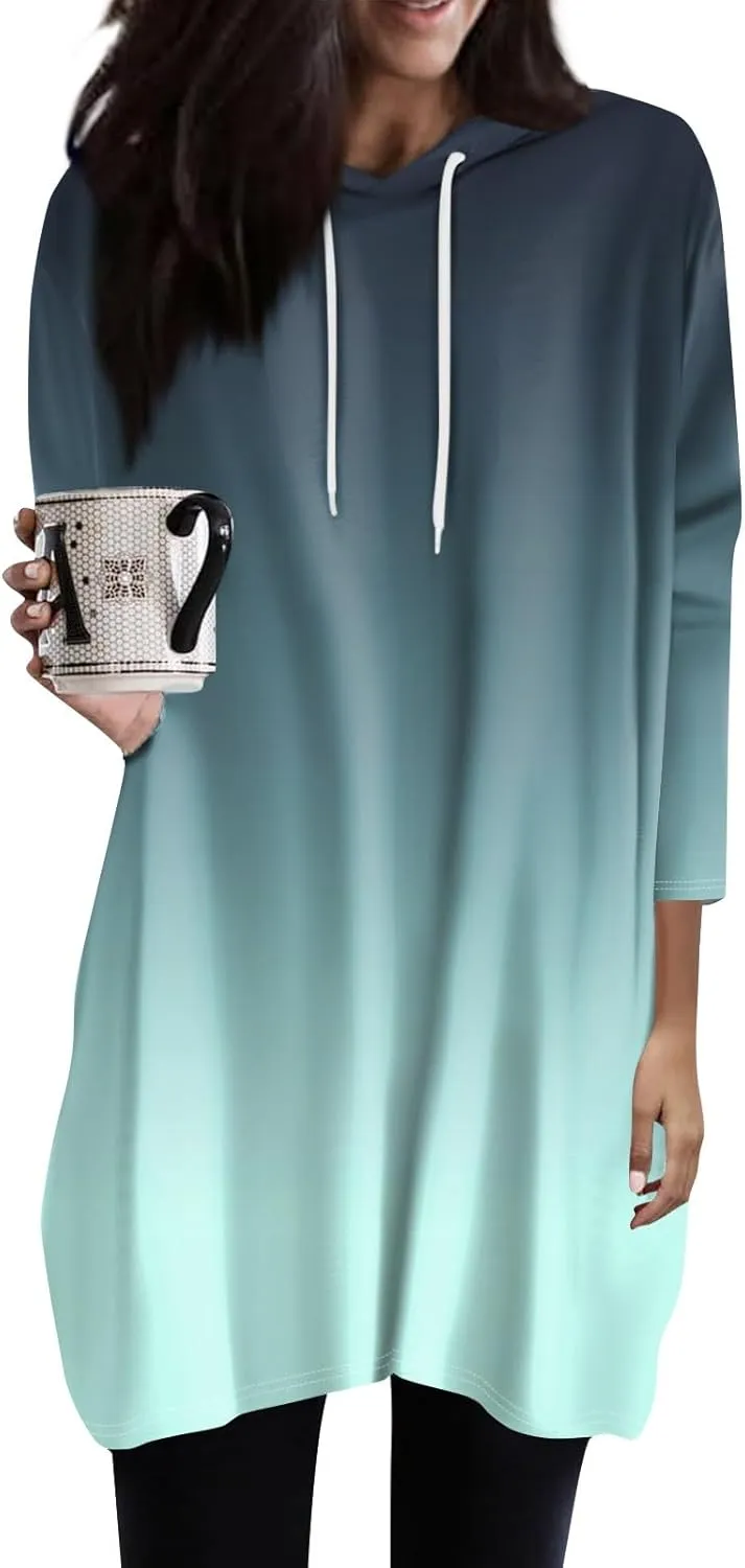 COTECRAM Womens Fall Oversized Hoodies 3/4 Length Sleeve Casual Shirts Fashion Tunic Tops Lightweight Pullover with Pockets