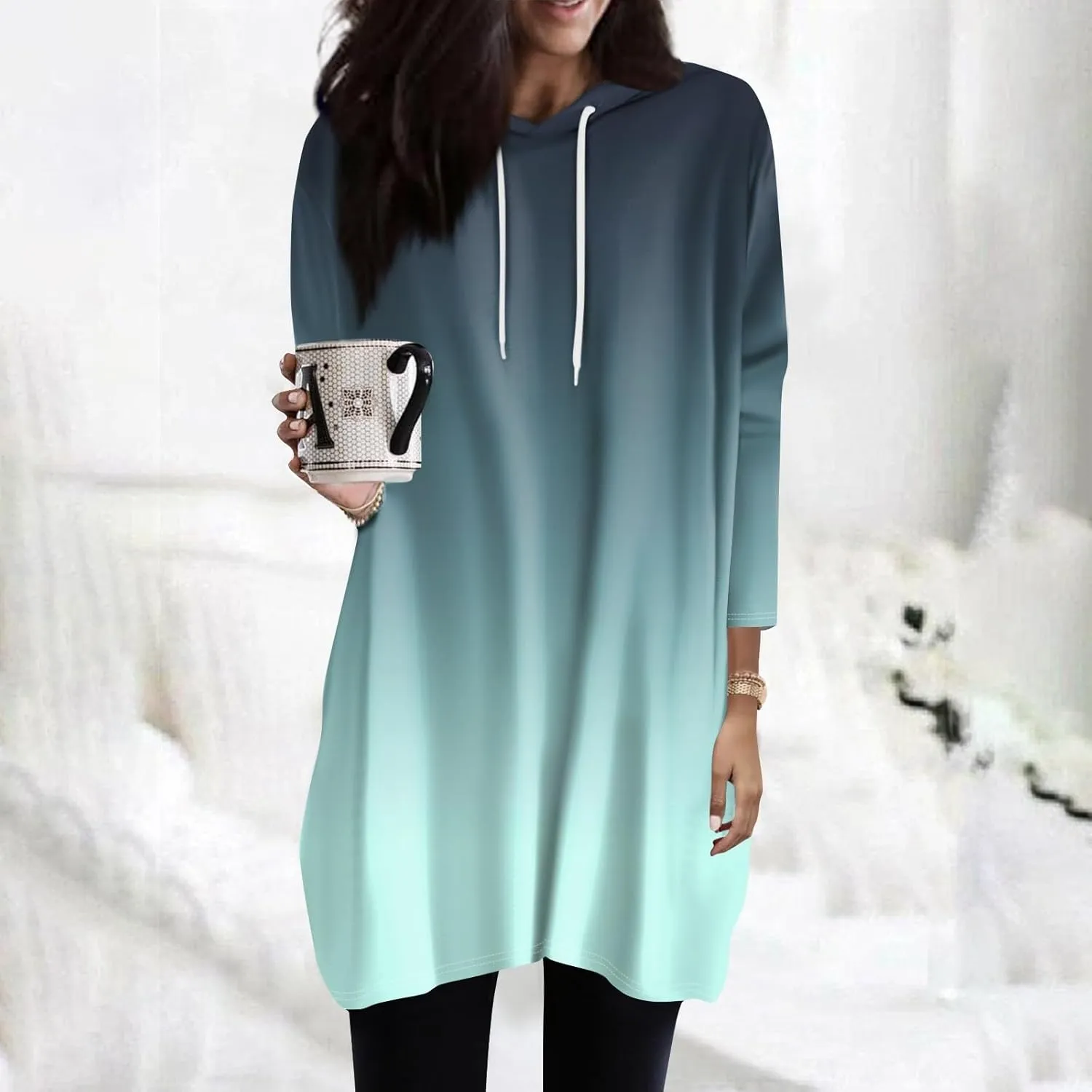 COTECRAM Womens Fall Oversized Hoodies 3/4 Length Sleeve Casual Shirts Fashion Tunic Tops Lightweight Pullover with Pockets