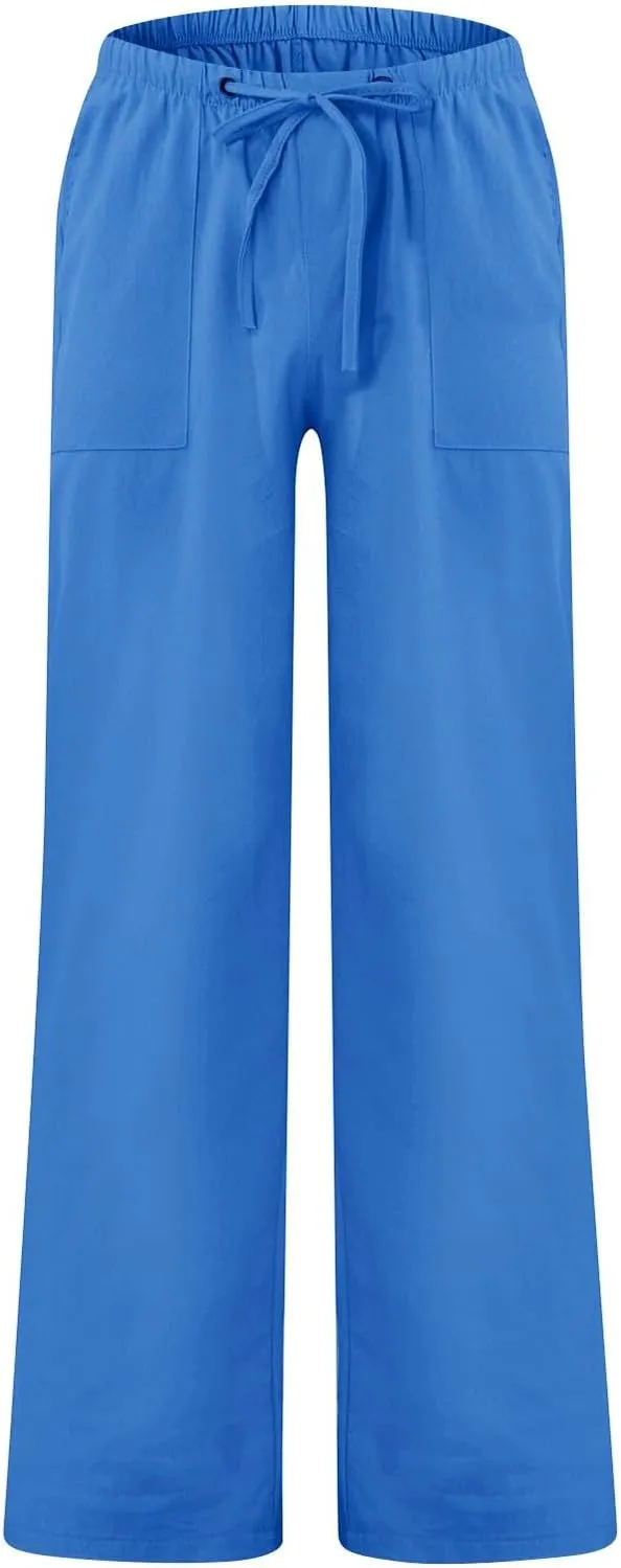 Cotton Linen Pants Men Casual Summer Beach Elastic Waist Drawstring Yoga Pant Gym Loose Baggy Workout Trousers