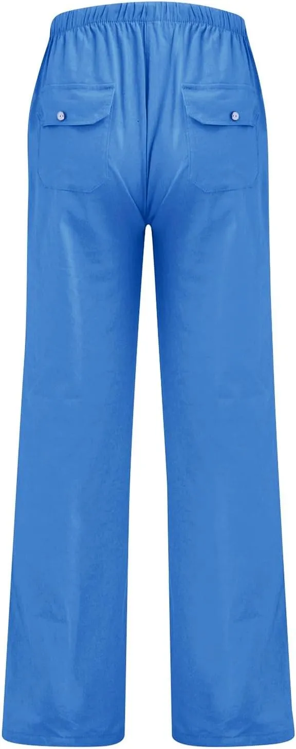 Cotton Linen Pants Men Casual Summer Beach Elastic Waist Drawstring Yoga Pant Gym Loose Baggy Workout Trousers