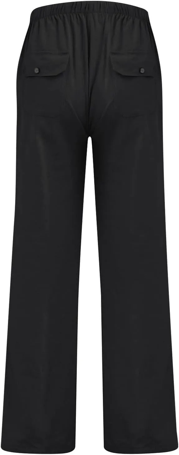 Cotton Linen Pants Men Casual Summer Beach Elastic Waist Drawstring Yoga Pant Gym Loose Baggy Workout Trousers