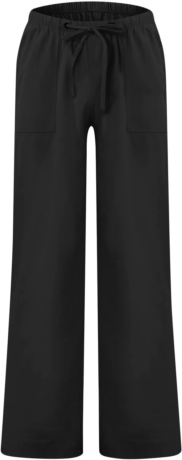 Cotton Linen Pants Men Casual Summer Beach Elastic Waist Drawstring Yoga Pant Gym Loose Baggy Workout Trousers