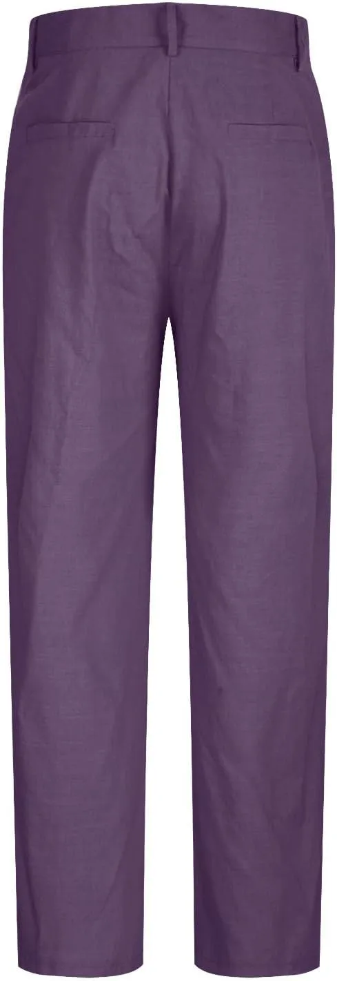 Cotton Linen Pants Men Straight Leg Pleated Work Dress Pants Casual Wide Leg Pants Loose Fit Leisure Chino Trousers