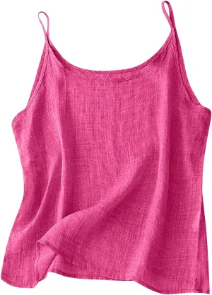 Cotton Linen Tank Top for Women Sleeveless Spaghetti Strap Camisole Summer Beach Vacation Tops Casual Travel Clothes