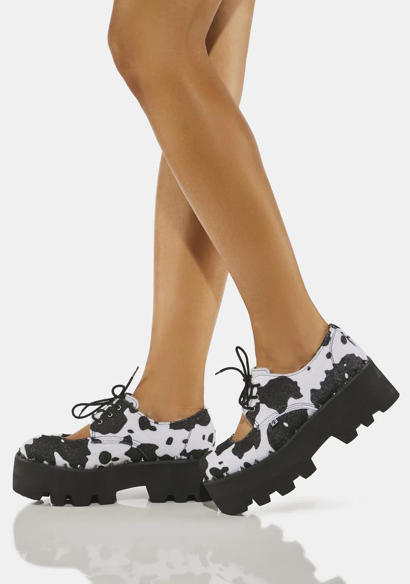 Cow Print Open Top Dino Lug Oxfords