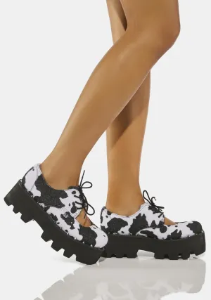 Cow Print Open Top Dino Lug Oxfords