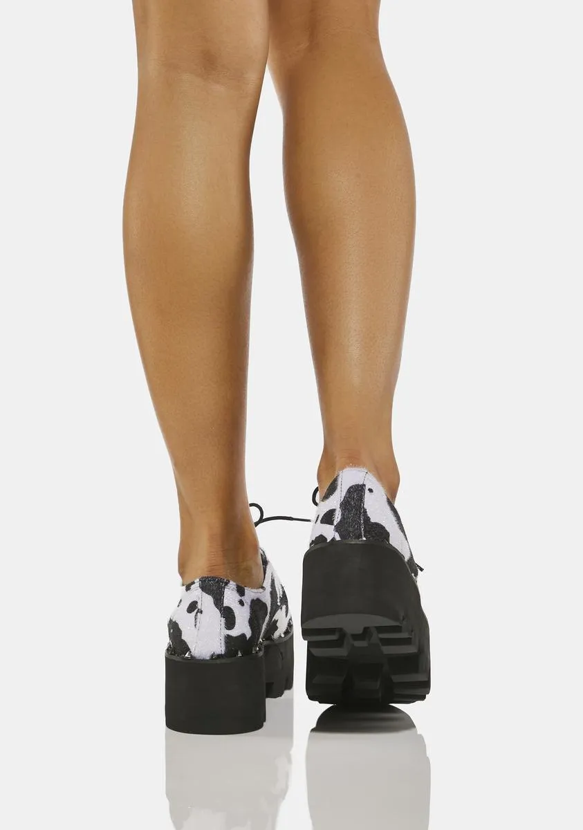 Cow Print Open Top Dino Lug Oxfords