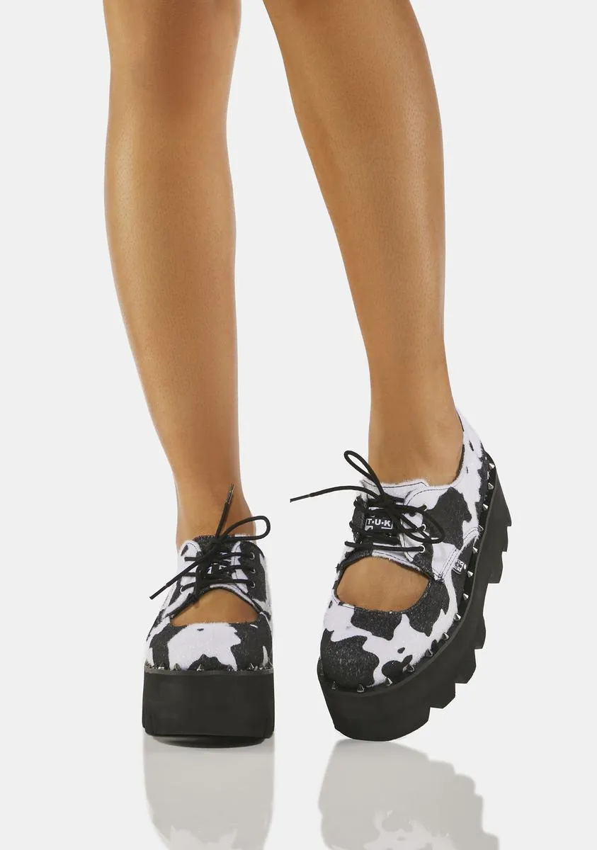 Cow Print Open Top Dino Lug Oxfords