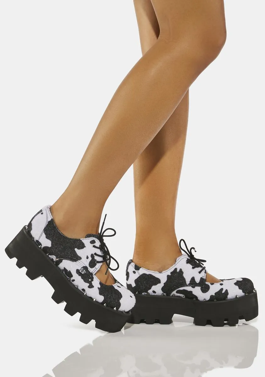 Cow Print Open Top Dino Lug Oxfords