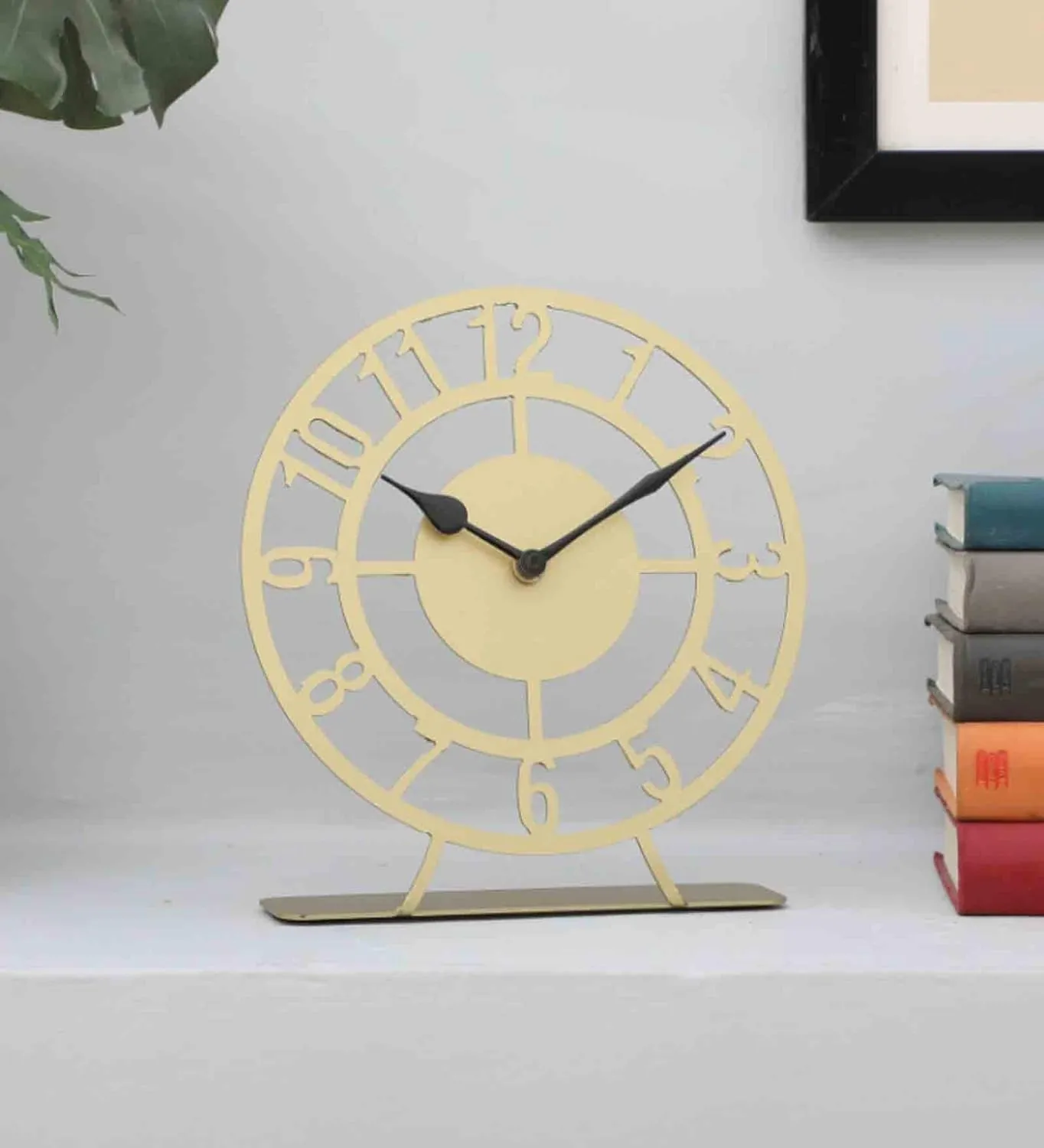 COZY HAUS 8-Inch Round Laser-Cut Metal Desk Clock with Unique Gold Color Design Clock