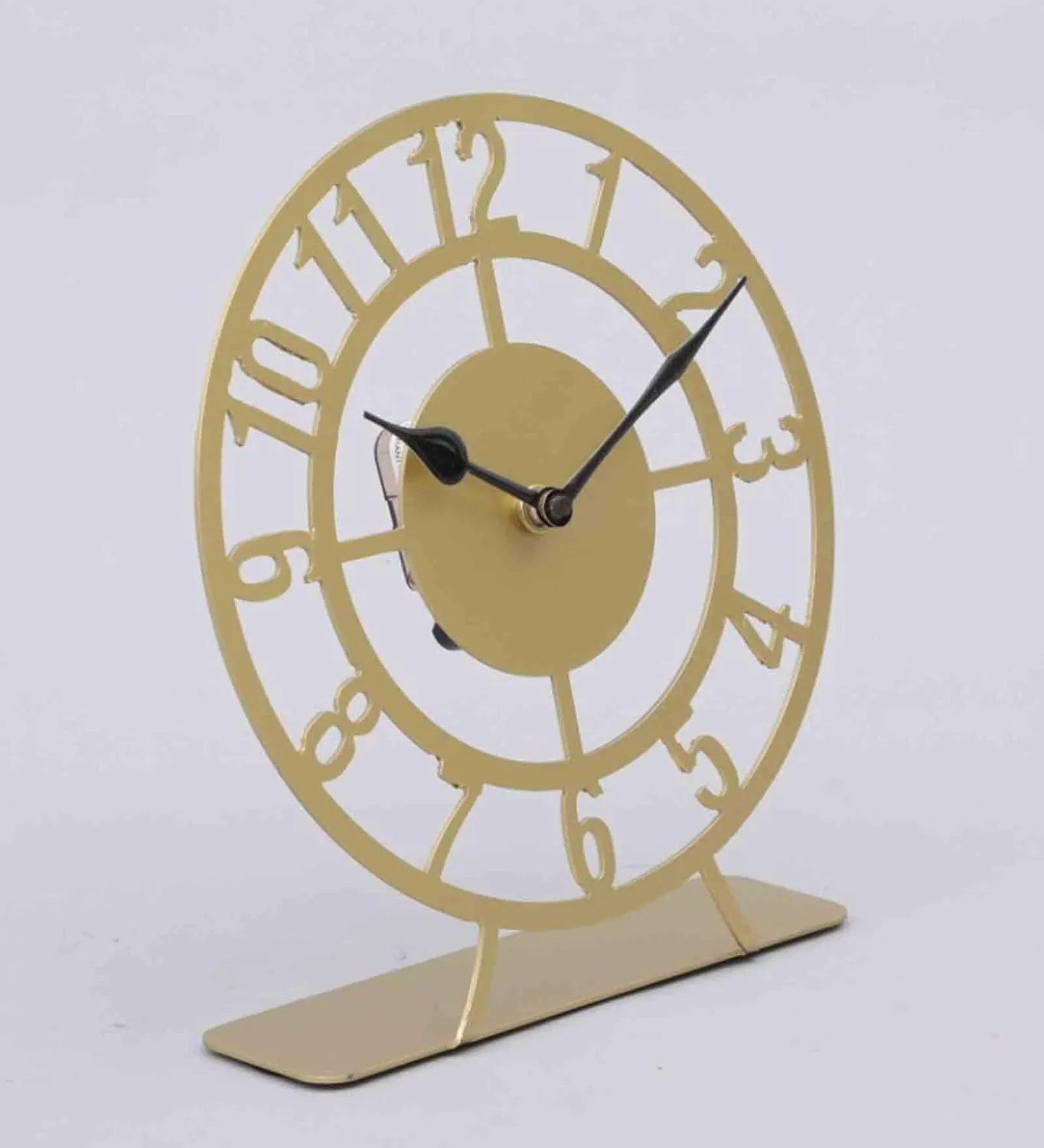 COZY HAUS 8-Inch Round Laser-Cut Metal Desk Clock with Unique Gold Color Design Clock