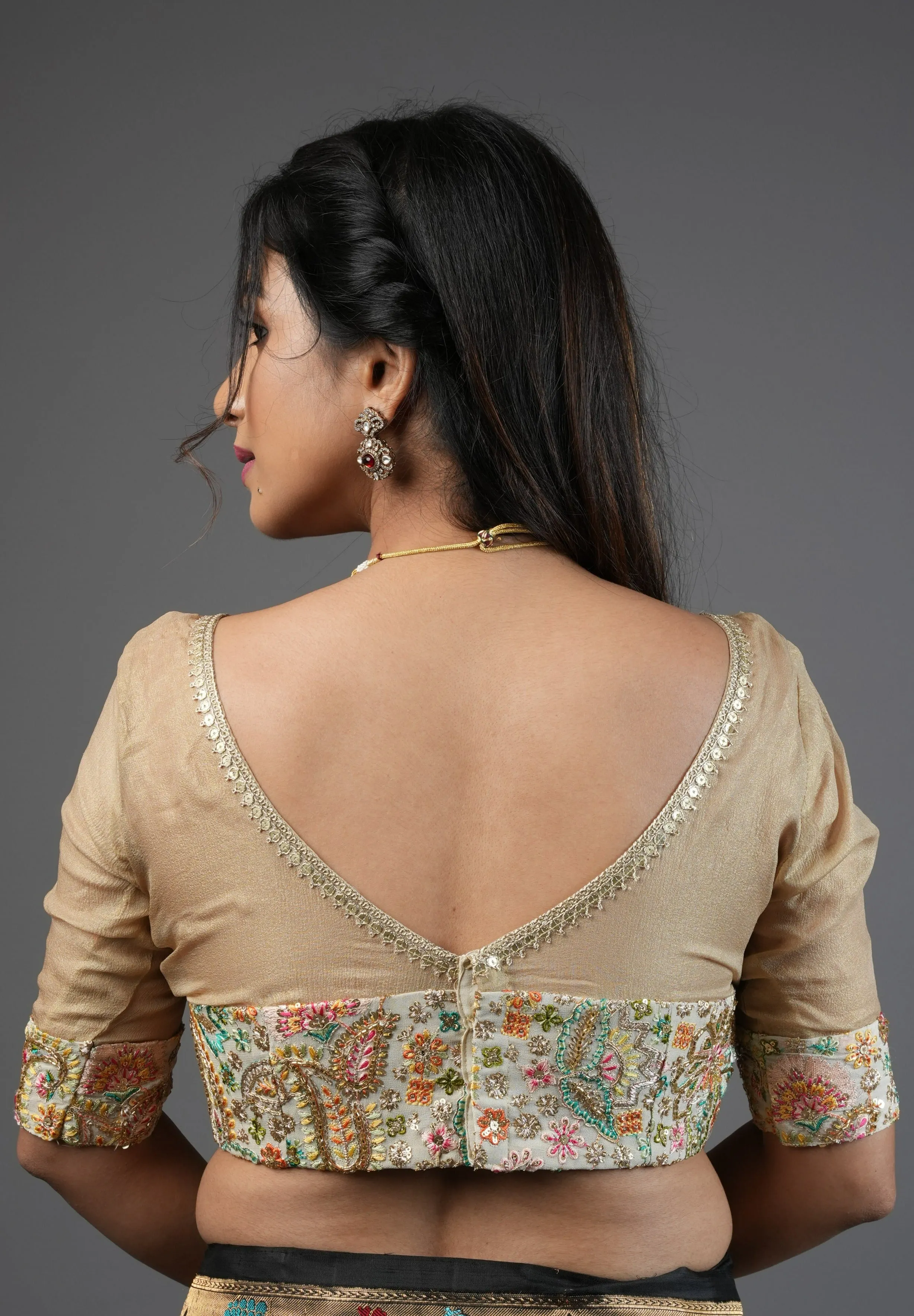 Cream Georgette Embroidered Blouse sequin cutdana and pure  Tissue Chiffon detailing, Customizable, Made To Order