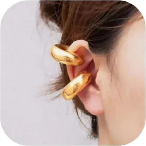 Cristina 18K Gold & Silver Chunky Ear Cuffs for Women, Non-Piercing Oversized Round Huggie Clip-On Earrings, Lightweight Trendy Thick Jewelry, Large Cartilage Wrap Cuff Hoops