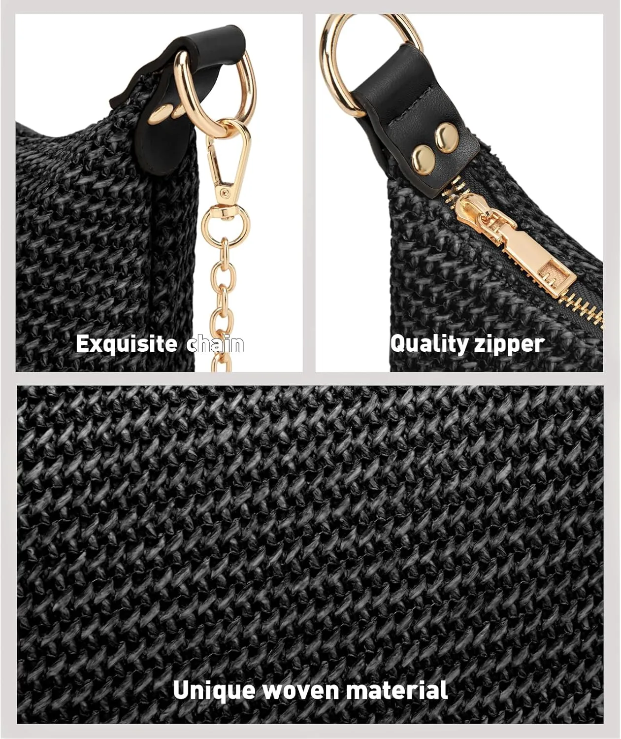 CROJUYI Straw Shoulder Bag for Women Soft Small Woven Shoulder Purse Handbag,Beach Tote Straw Bag for Summer