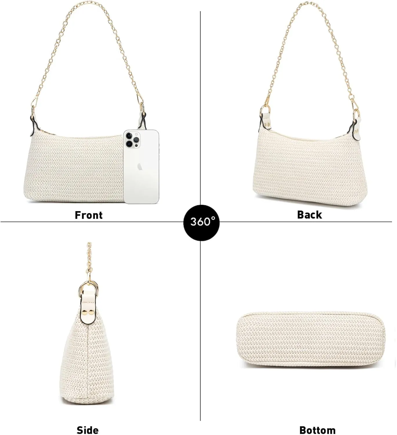 CROJUYI Straw Shoulder Bag for Women Soft Small Woven Shoulder Purse Handbag,Beach Tote Straw Bag for Summer