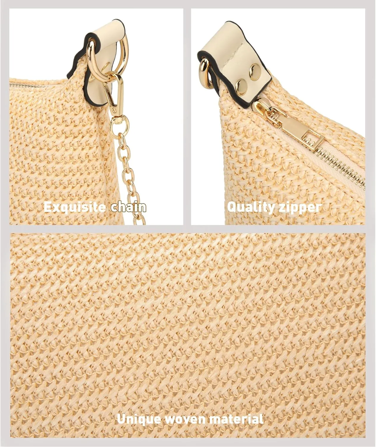 CROJUYI Straw Shoulder Bag for Women Soft Small Woven Shoulder Purse Handbag,Beach Tote Straw Bag for Summer