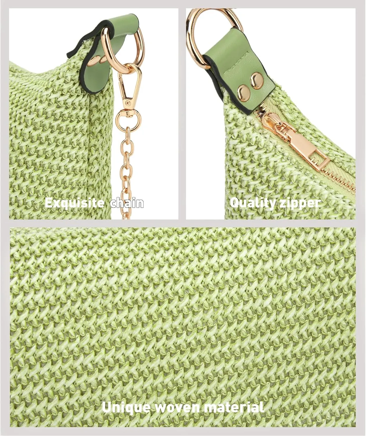 CROJUYI Straw Shoulder Bag for Women Soft Small Woven Shoulder Purse Handbag,Beach Tote Straw Bag for Summer