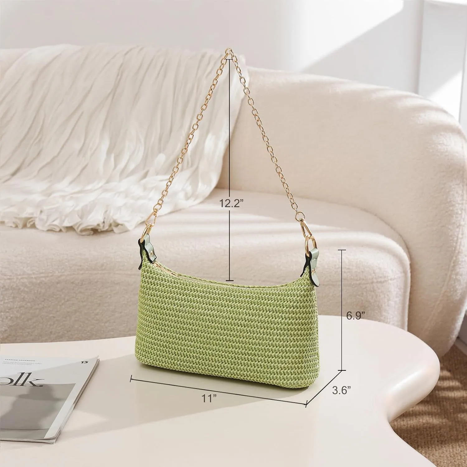 CROJUYI Straw Shoulder Bag for Women Soft Small Woven Shoulder Purse Handbag,Beach Tote Straw Bag for Summer