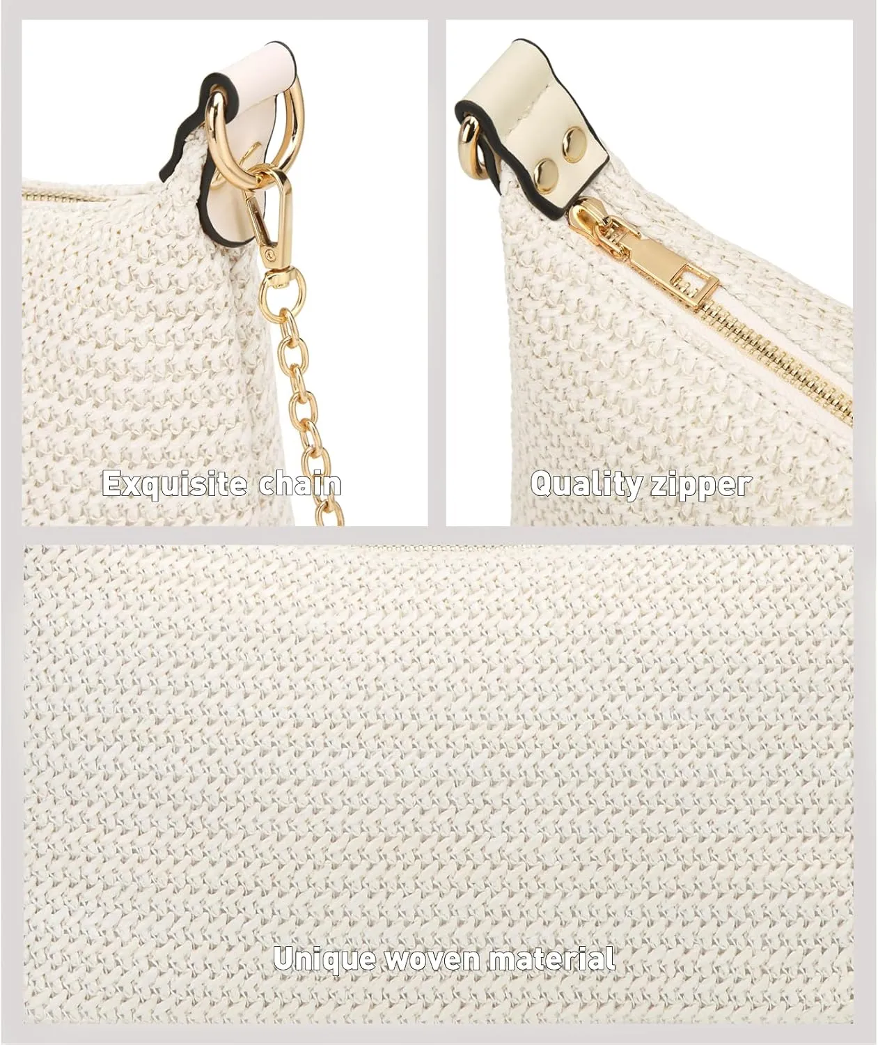 CROJUYI Straw Shoulder Bag for Women Soft Small Woven Shoulder Purse Handbag,Beach Tote Straw Bag for Summer
