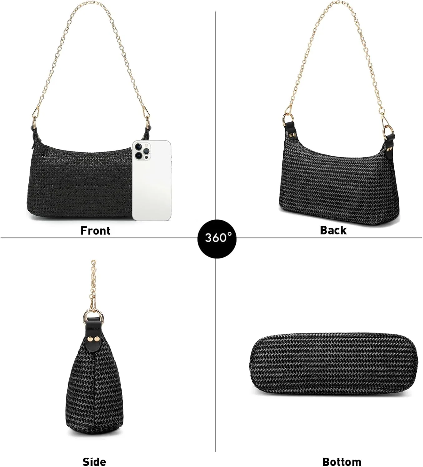 CROJUYI Straw Shoulder Bag for Women Soft Small Woven Shoulder Purse Handbag,Beach Tote Straw Bag for Summer