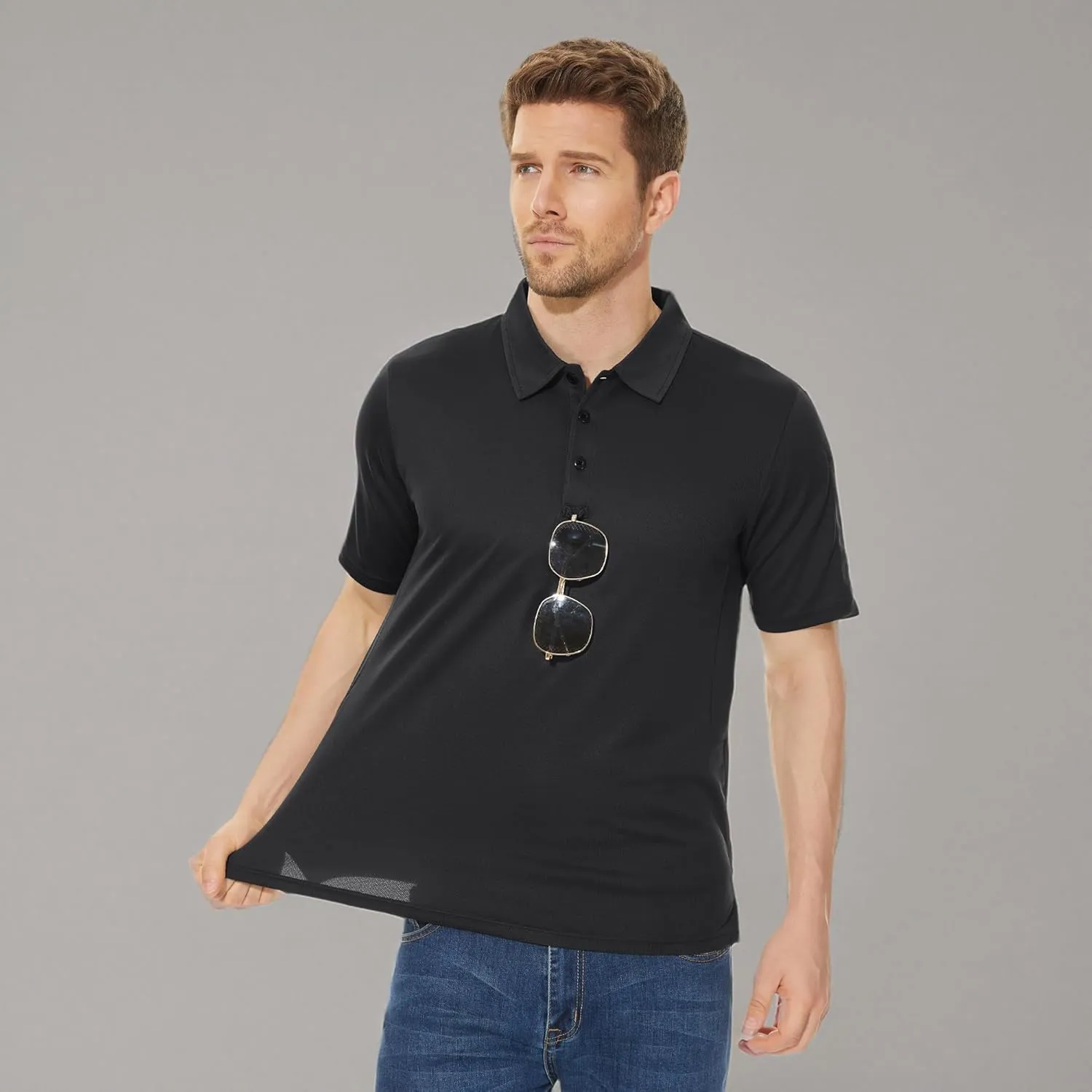 CRYSULLY Polo Shirts for Men Golf Shirt Short Sleeve Tactical Performance Polo T Shirts Dry Fit for Work, Fishing, Hiking