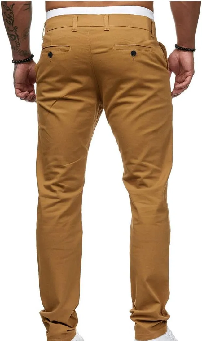 Ctreela Slim Fit Chino Pants for Mens Low-Rise Casual Pants Plain Flat Front Pants Skinny Khaki Pants Work Pants