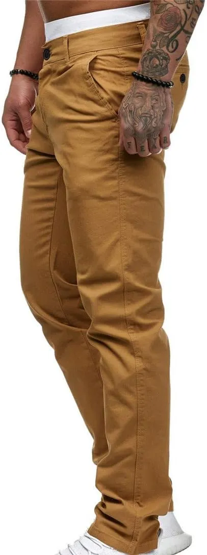 Ctreela Slim Fit Chino Pants for Mens Low-Rise Casual Pants Plain Flat Front Pants Skinny Khaki Pants Work Pants