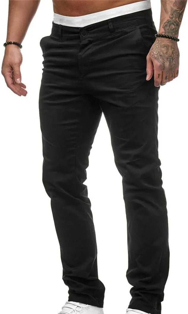 Ctreela Slim Fit Chino Pants for Mens Low-Rise Casual Pants Plain Flat Front Pants Skinny Khaki Pants Work Pants