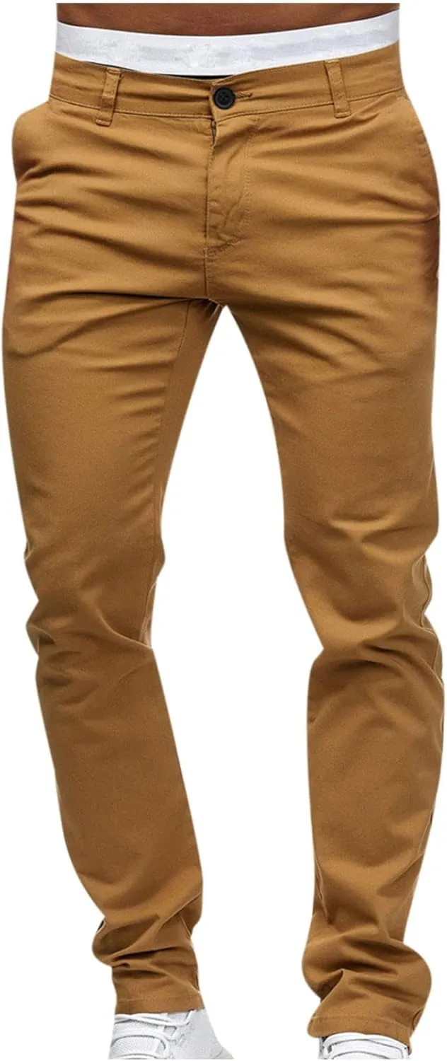 Ctreela Slim Fit Chino Pants for Mens Low-Rise Casual Pants Plain Flat Front Pants Skinny Khaki Pants Work Pants
