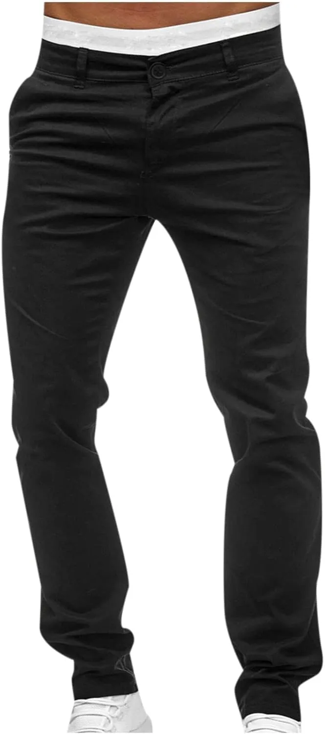 Ctreela Slim Fit Chino Pants for Mens Low-Rise Casual Pants Plain Flat Front Pants Skinny Khaki Pants Work Pants