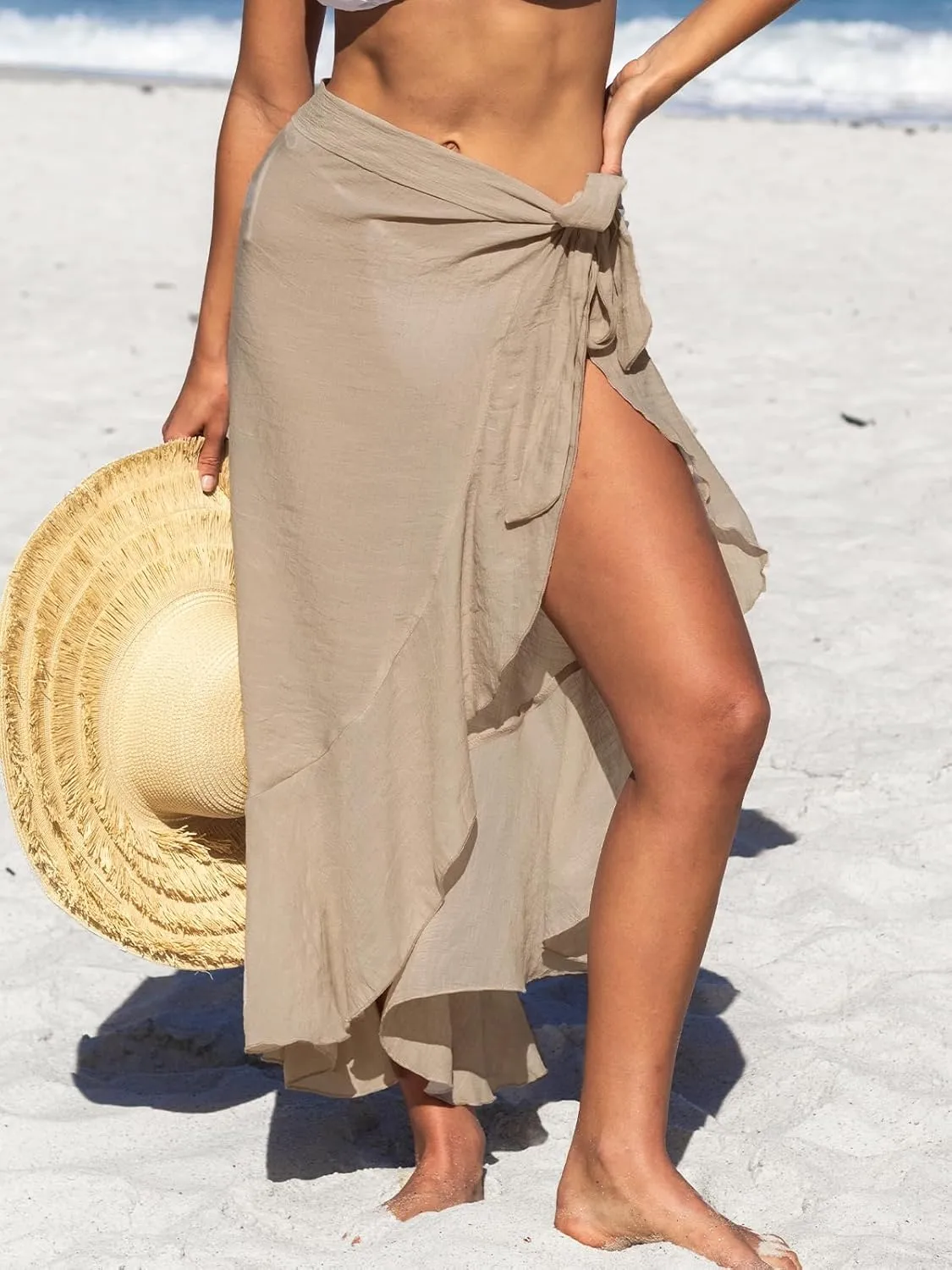 CUPSHE Women's Sarong Cover Ups Swimsuit Wrap Skirt Self Tie Beach Cover Up Ruffle Wraps One Size