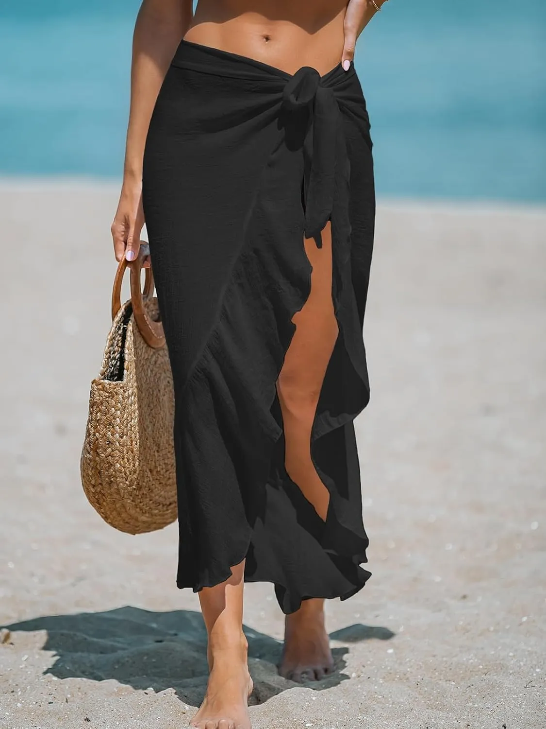 CUPSHE Women's Sarong Cover Ups Swimsuit Wrap Skirt Self Tie Beach Cover Up Ruffle Wraps One Size