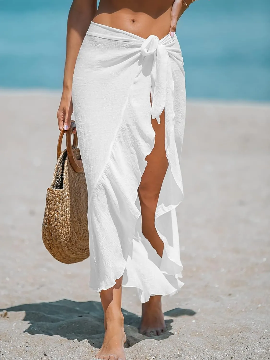 CUPSHE Women's Sarong Cover Ups Swimsuit Wrap Skirt Self Tie Beach Cover Up Ruffle Wraps One Size