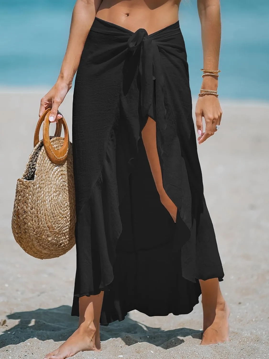 CUPSHE Women's Sarong Cover Ups Swimsuit Wrap Skirt Self Tie Beach Cover Up Ruffle Wraps One Size
