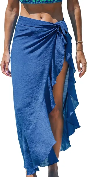 CUPSHE Women's Sarong Cover Ups Swimsuit Wrap Skirt Self Tie Beach Cover Up Ruffle Wraps One Size