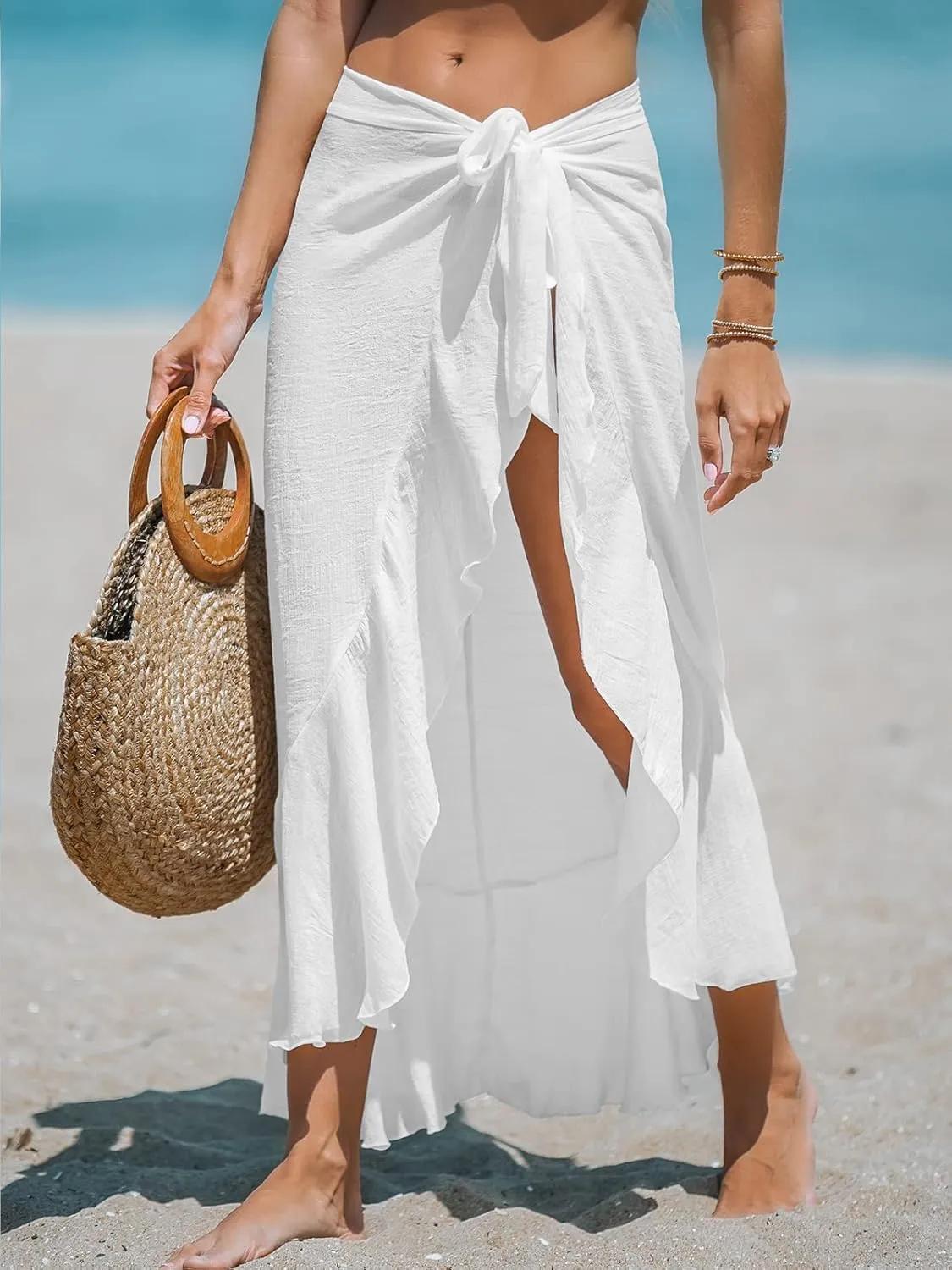 CUPSHE Women's Sarong Cover Ups Swimsuit Wrap Skirt Self Tie Beach Cover Up Ruffle Wraps One Size