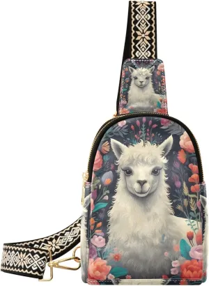 Cute Alpaca Flower Sling Bag for Women Fanny Packs for Women Small Leather Fanny Pack Crossbody Bags Fashion Waist Packs Chest Bag for Travel 21341140