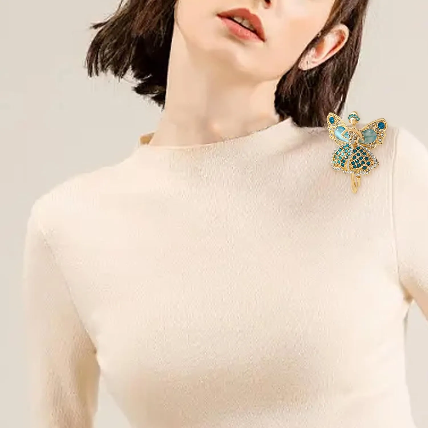 Cute Cartoon Crystal Rhinestone Ballet Girl Brooches Elegant Color Cat's Eye Stone Statement Brooch Pins Fashion Jewelry Accessories for Women Girl Gift