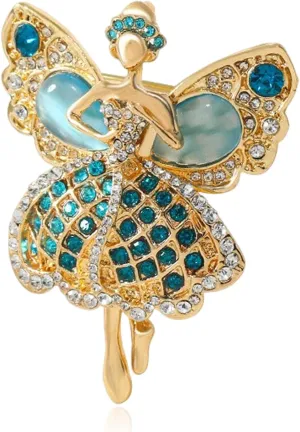 Cute Cartoon Crystal Rhinestone Ballet Girl Brooches Elegant Color Cat's Eye Stone Statement Brooch Pins Fashion Jewelry Accessories for Women Girl Gift