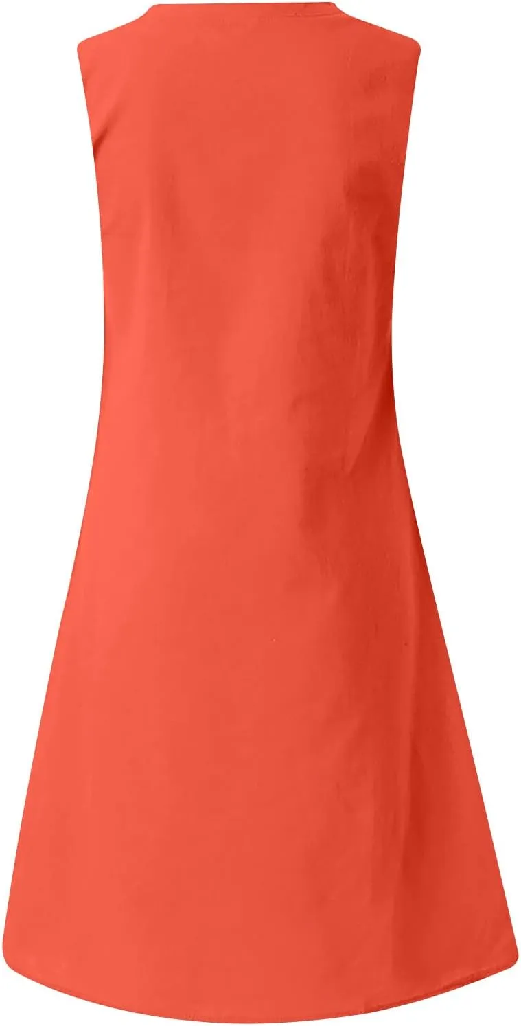 Cute Dresses for Women 2024 Cotton Sleeveless Maxi Tank Sundress Casual Loose Fit Midi Summer Dress with Plus Size