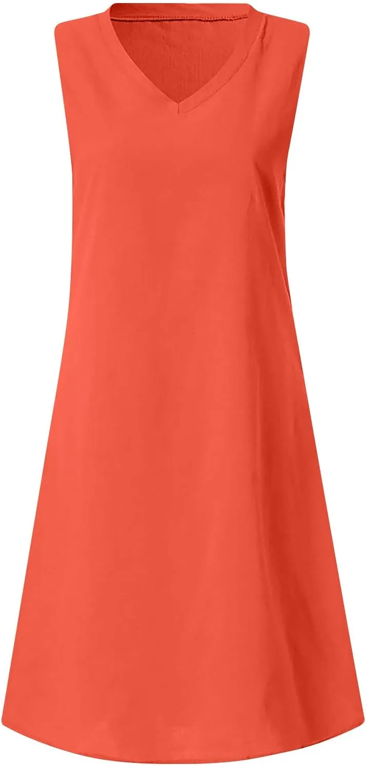 Cute Dresses for Women 2024 Cotton Sleeveless Maxi Tank Sundress Casual Loose Fit Midi Summer Dress with Plus Size