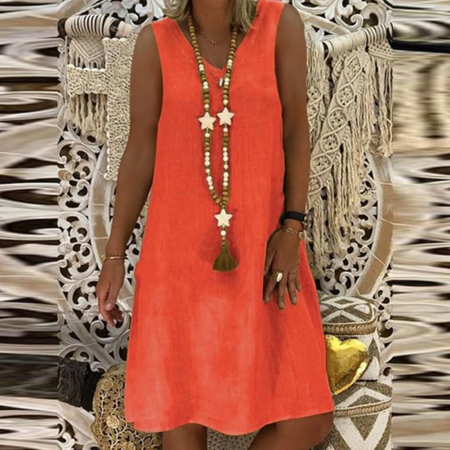 Cute Dresses for Women 2024 Cotton Sleeveless Maxi Tank Sundress Casual Loose Fit Midi Summer Dress with Plus Size