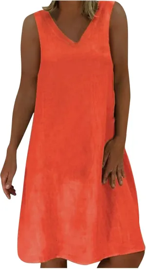 Cute Dresses for Women 2024 Cotton Sleeveless Maxi Tank Sundress Casual Loose Fit Midi Summer Dress with Plus Size
