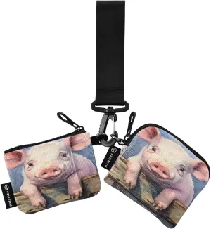 Cute Little White Pig Zip Around Wristlet Wallet for Women Portable Detachable Dual Pocket Keychain Wallet Wrist Wallet