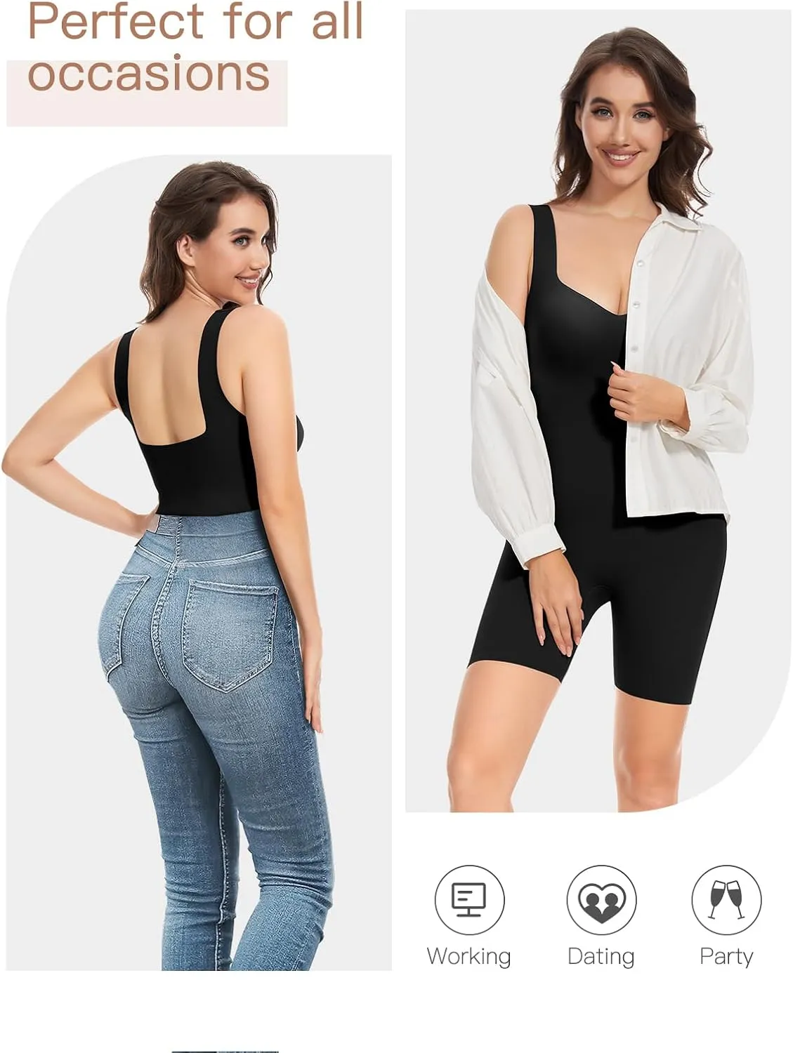Decorus Bodysuit Shorts Womens Seamless: Workout Romper With Built In Bra Sweetheart Neck - One Piece Shapewear Jumpsuits