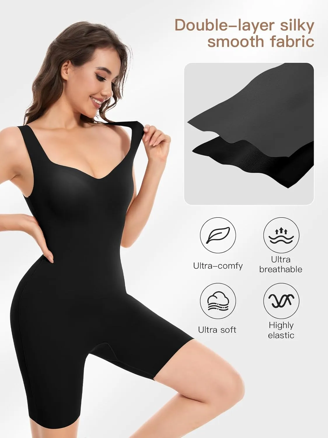 Decorus Bodysuit Shorts Womens Seamless: Workout Romper With Built In Bra Sweetheart Neck - One Piece Shapewear Jumpsuits