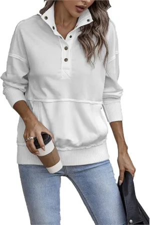 DGHM-JLMY Women's Button Fashion Street Sweater Long Sleeve Oversized Hooded Sweatshirt With Pockets Henley Hoodies Pullover