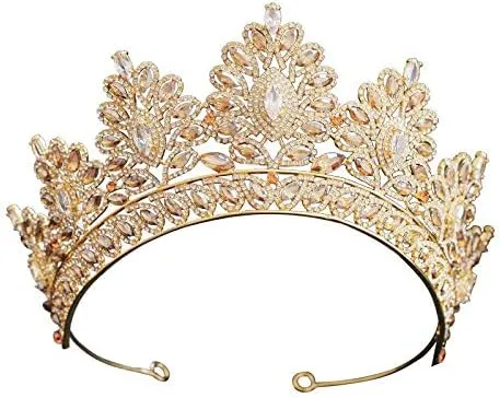 Diamond Tiara Champagne Rhinestone Bridal Crown Korean Tiara Wedding Hair Accessories Gold Crystal Beauty Pageant Tiara Queen Crown