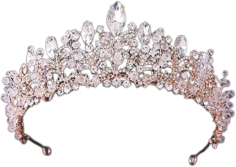 Diamond Tiara Luxury Rose Gold Crystal Bead Heart Shaped Bridal Tiara Large Rhinestone Beauty Pageant Tiara Wedding Hair Accessories