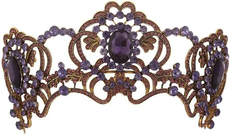 Diamond Tiara Purple Flower Crystal Bridal Tiara Bridal Crown Gold Rhinestone Tiara Wedding Hair Accessories
